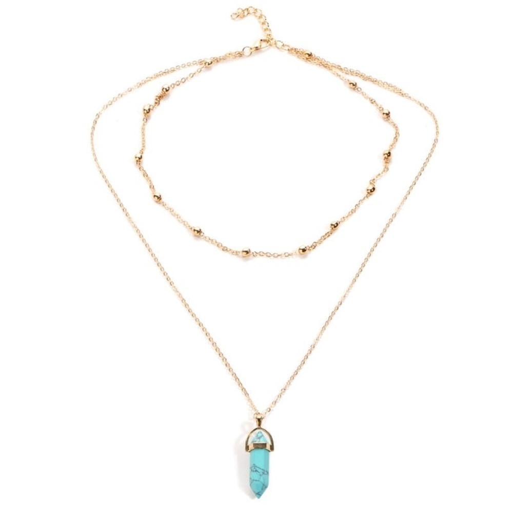 *NOVALIE* Gold x Turquoise Multilayered Fashion Necklace